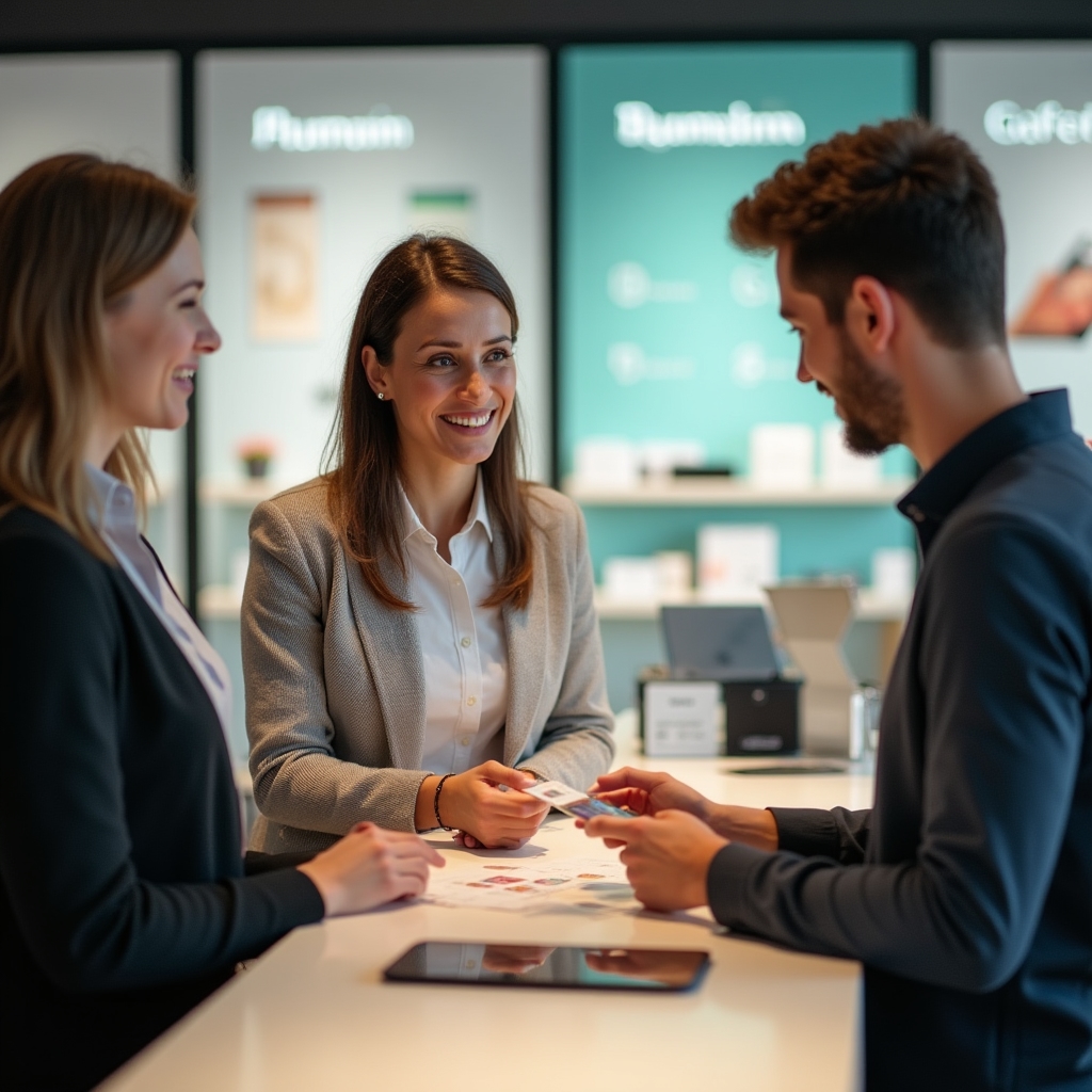 Relocation coordinator accompanying a client at a mobile phone provider store to activate a SIM card